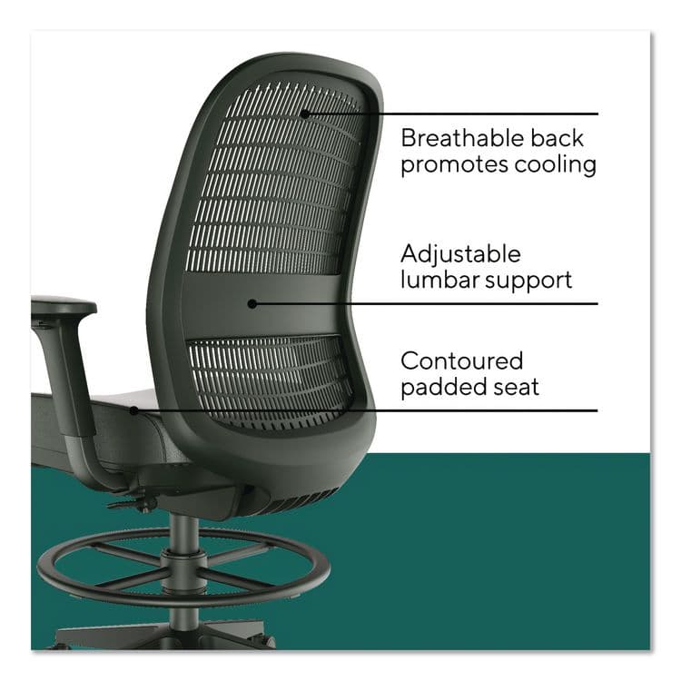 WORKPLACE2.0 Health Bedford Drafting Stool, Supports Up to 275 lb, 26.5x 33.6 Seat Height, Black Seat, Black Back, Black Base (WLBWP62575) thumbnail 4