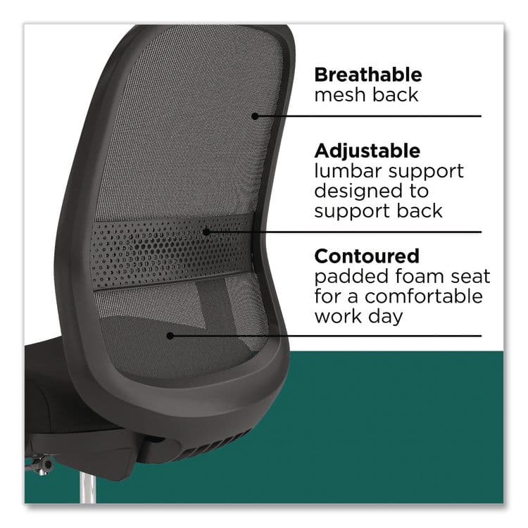 WORKPLACE2.0 Bedford Task Stool, Supports Up to 275 lb, 26.5 x 33.6 Seat Height, Black Seat, Black Back, Black Base (WLBWP62996CC) thumbnail 2