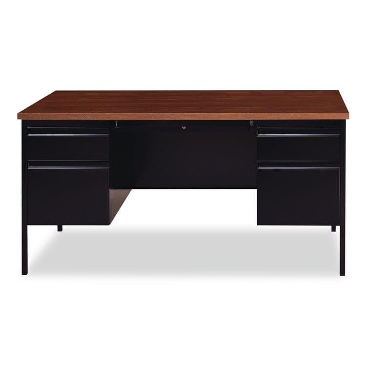 ALERA Double Pedestal Steel Desk, 60" x 30" x 29.5", Mocha/Black, Black Legs (ALEHSD6030BM)