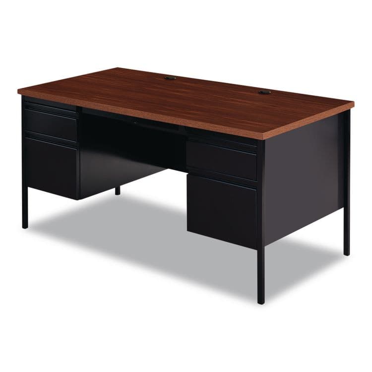 ALERA Double Pedestal Steel Desk, 60" x 30" x 29.5", Mocha/Black, Black Legs (ALEHSD6030BM) thumbnail 2