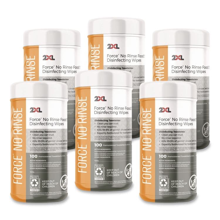 2XL CORPORATION, . Food Service No Rinse Surface Sanitizing Wipes, 1-Ply, 6 x 8, White, 100/Roll, 6 Rolls/Carton (TXL447)