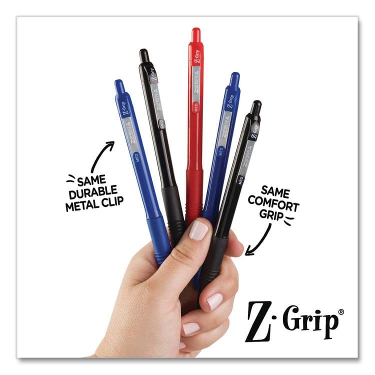 ZEBRA PEN CORP. Z-Grip Recycled Retractable Ballpoint Pen, Medium 1 mm, Blue Ink, Blue Barrel, Dozen (ZEB20620) thumbnail 3