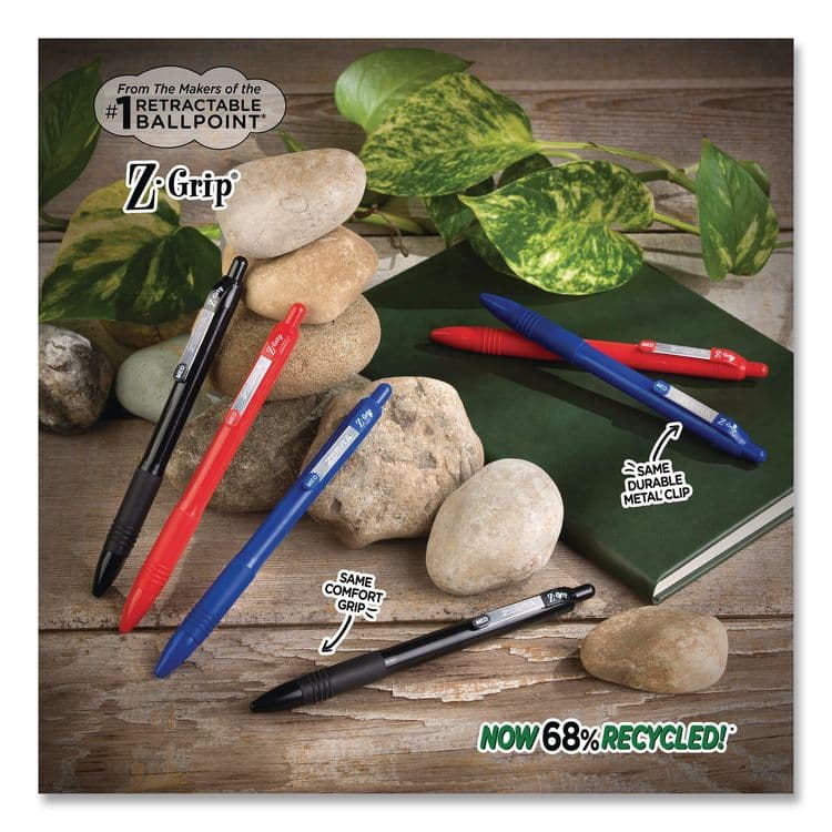 ZEBRA PEN CORP. Z-Grip Recycled Retractable Ballpoint Pen, Medium 1 mm, Blue Ink, Blue Barrel, Dozen (ZEB20620) thumbnail 4
