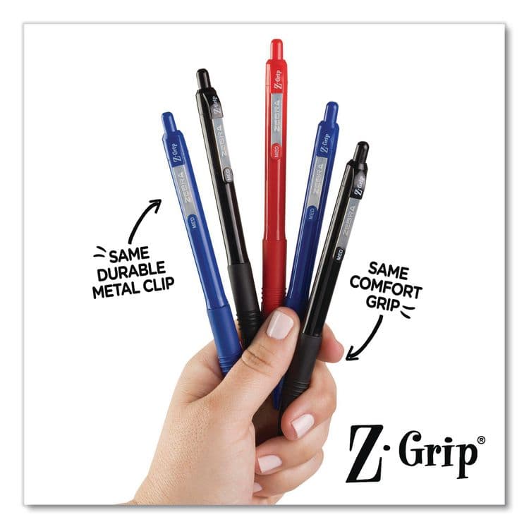 ZEBRA PEN CORP. Z-Grip Recycled Retractable Ballpoint Pen, Medium 1 mm, Red Ink, Red Barrel, Dozen (ZEB20630) thumbnail 3