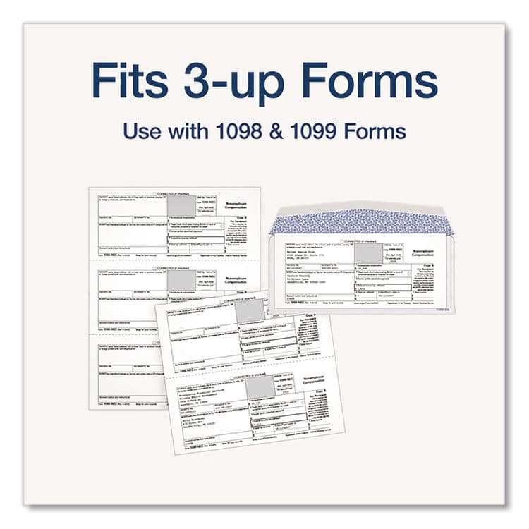 CARDINAL BRANDS . 3-Up 1099-NEC Gummed Seal Double-Window Security Tint Envelopes, Commercial Flap, 8.75 x 3.75, White, 24/Pack (TOP22223) thumbnail 3