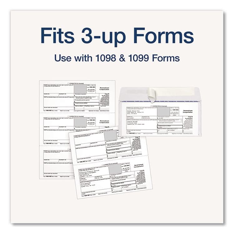 CARDINAL BRANDS . 3-Up 1099-NEC Peel and Seal Double-Window Security Tint Envelopes, Commercial Flap, 8.75 x 3.75, White, 24/Pack (TOP2222PS3) thumbnail 3