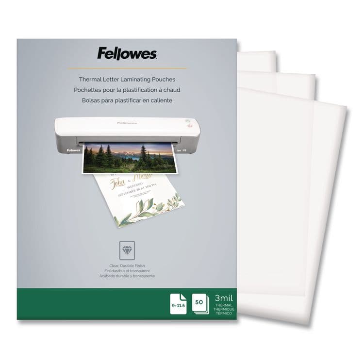 FELLOWES MFG. CO. Thermal Laminating Pouches, 3 mil, 9" x 11.5", Matte Clear, 50/Pack (FEL5744301)