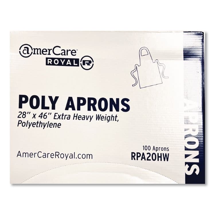 AMERCAREROYAL Heavyweight Poly Aprons, 28 x 46, 1.77 mil, One Size Fits All, White, 500/Carton (RPPRPA20HW) thumbnail 4