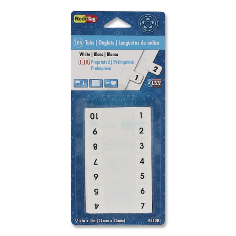 REDI-TAG CORPORATION Legal Index Tabs, Preprinted Numeric: 1 to 10, 1/12-Cut, White, 0.44" Wide, 104/Pack (RTG31001)