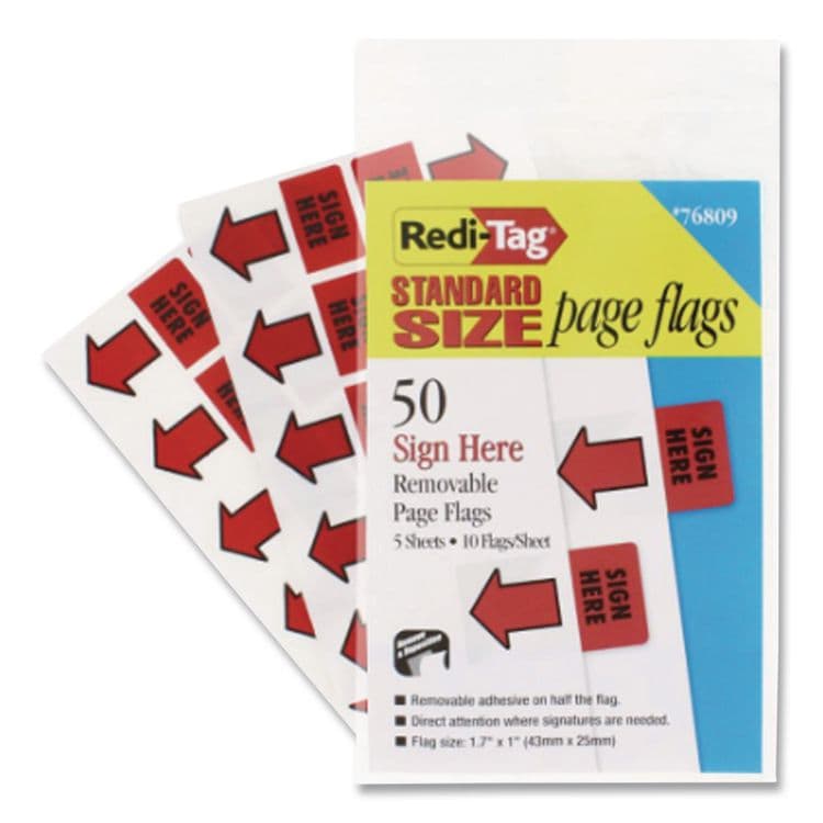 REDI-TAG CORPORATION Removable/Reusable Page Flags, "Sign Here", Red, 50/Pack (RTG76809) thumbnail 3