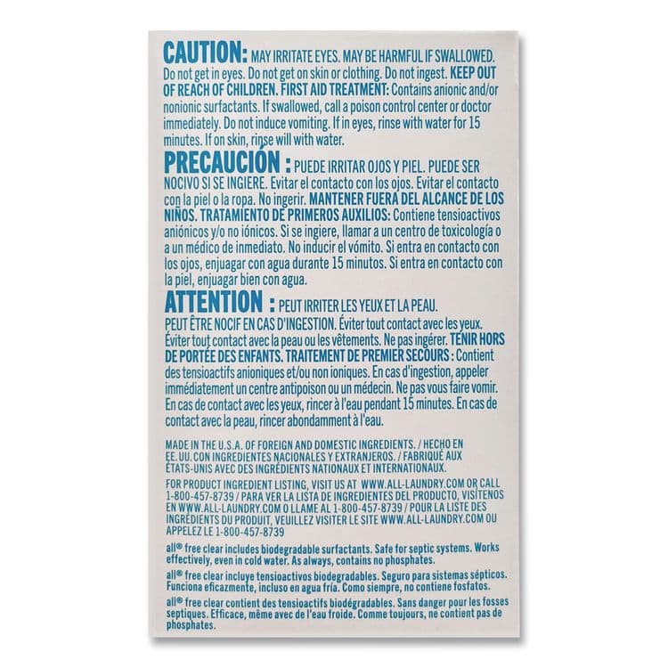 VEND-RITE MANUFACTURING CO Free Clear HE Liquid Laundry Detergent, Unscented, 1.25 oz Vending Box, 100/Carton (VEN2979351) thumbnail 4