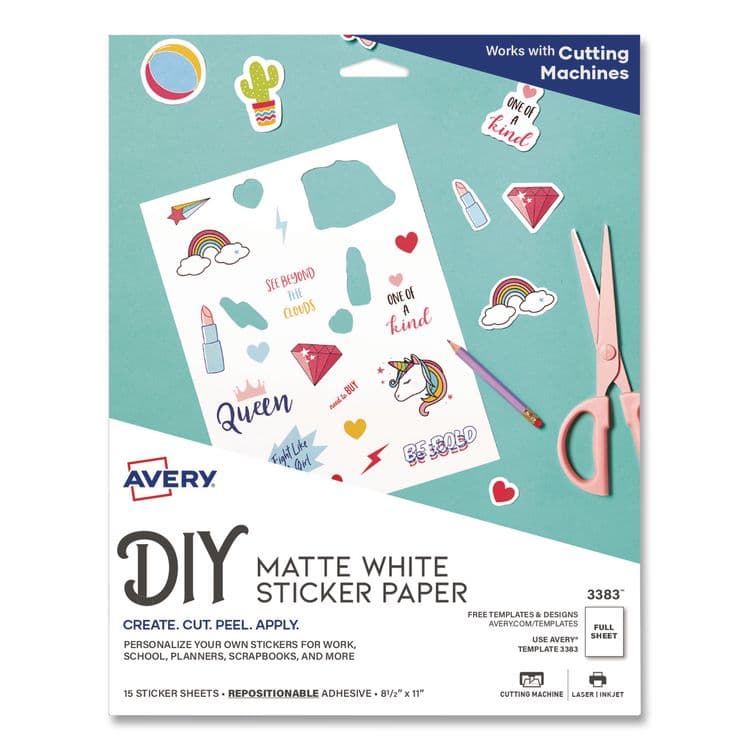 AVERY PRODUCTS CORPORATION Multipurpose Sticker Project Paper, Inkjet, 8.5 x 11, 15 Sheets/Pack (AVE3383)