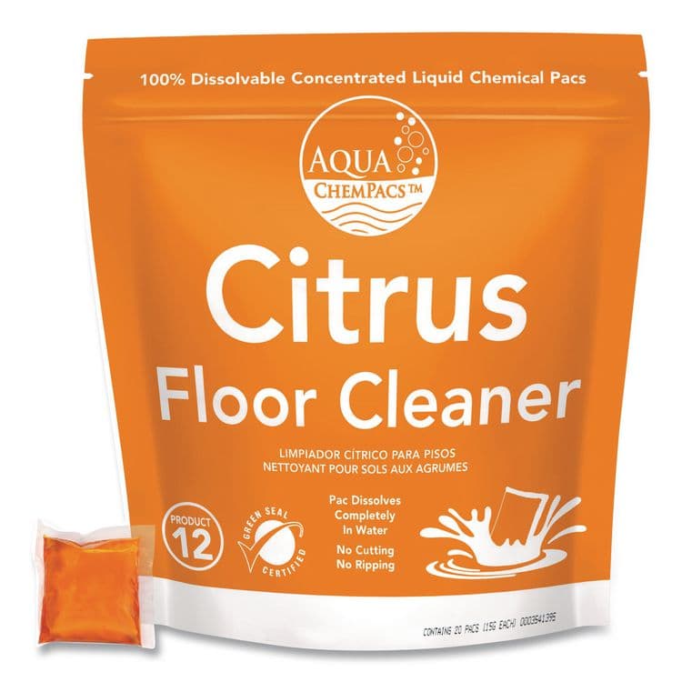 DIVERSEY Aqua ChemPacs Citrus Floor Cleaner, Citrus Scent, 100 ChemPacs/Pack (DVO9320930)