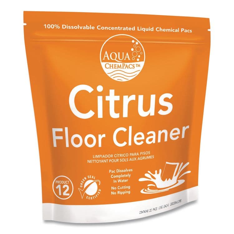 DIVERSEY Aqua ChemPacs Citrus Floor Cleaner, Citrus Scent, 100 ChemPacs/Pack (DVO9320930) thumbnail 2