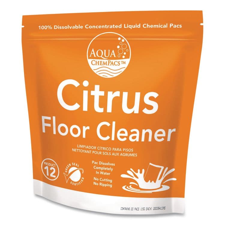 DIVERSEY Aqua ChemPacs Citrus Floor Cleaner, Citrus Scent, 100 ChemPacs/Pack (DVO9320930) thumbnail 3