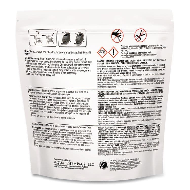 DIVERSEY Aqua ChemPacs Citrus Floor Cleaner, Citrus Scent, 100 ChemPacs/Pack (DVO9320930) thumbnail 4