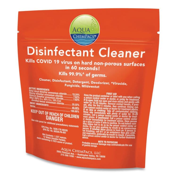 DIVERSEY Aqua ChemPacs Disinfectant Cleaner Pods, Marine Scent, 100 Chem Pacs/Pack, 4/Carton (DVO9321131) thumbnail 2