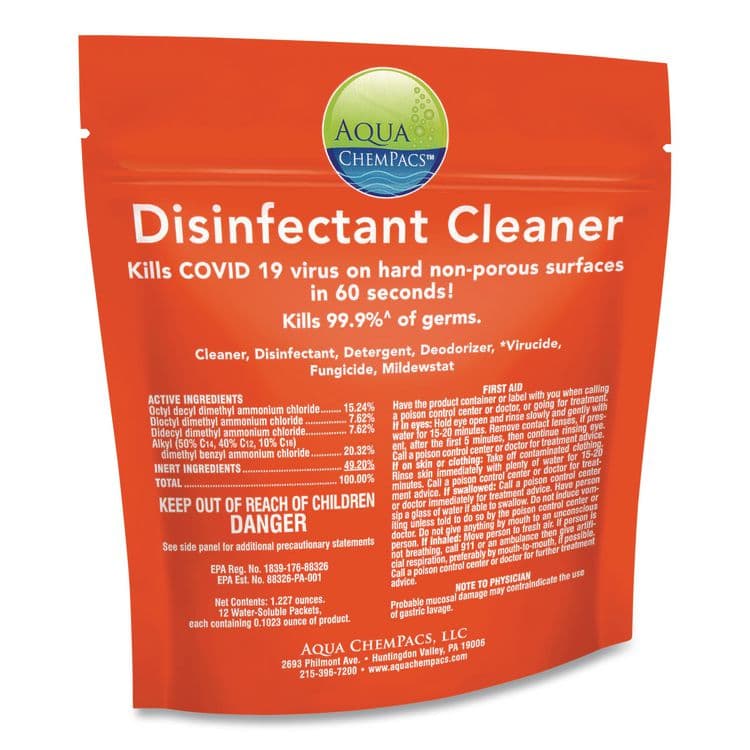 DIVERSEY Aqua ChemPacs Disinfectant Cleaner Pods, Marine Scent, 100 Chem Pacs/Pack, 4/Carton (DVO9321131) thumbnail 3