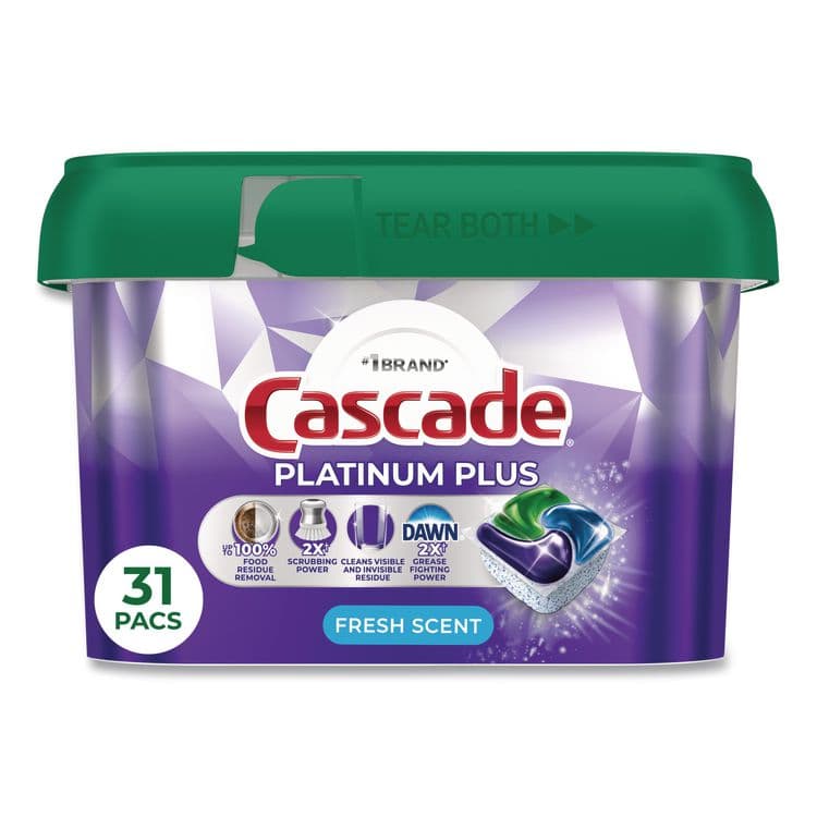 PROCTER & GAMBLE Platinum Plus ActionPacs Dishwasher Detergent Pods, Fresh Scent, 20.7 oz Tub, 31/Pack (PGC06157PK) thumbnail 2