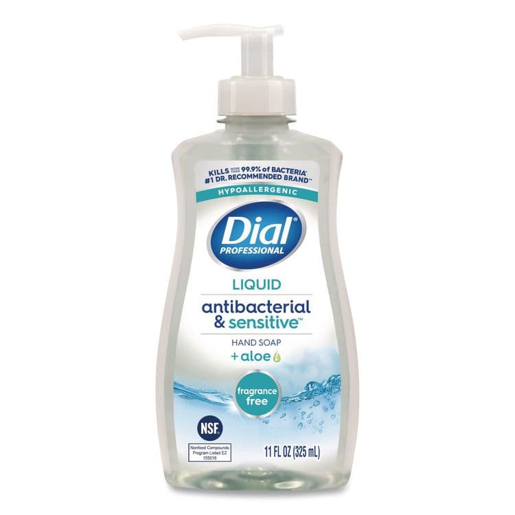 DIAL PROFESSIONAL Antibacterial and Sensitive Fragrance-Free Liquid Hand Soap, Unscented, 11 oz Pump Bottle (DIA35476EA)