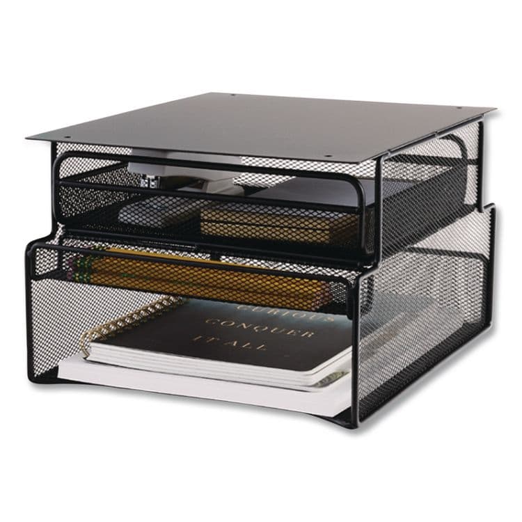 SAFCO PRODUCTS Onyx Hanging Organizer with Drawer, Under Desk Mount, 3 Compartments, Steel Mesh, 12.33 x 10 x 7.25, Black (SAF3244BL) thumbnail 3