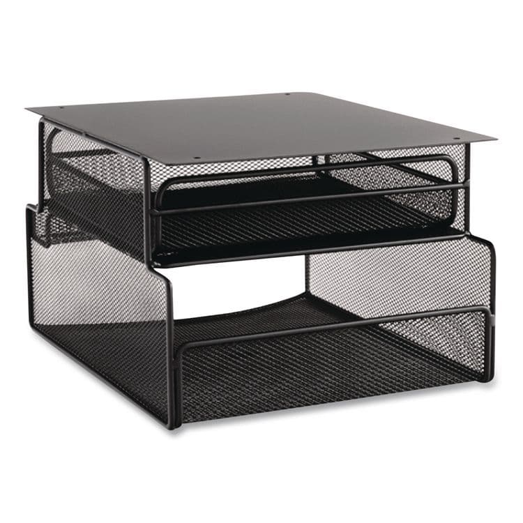 SAFCO PRODUCTS Onyx Hanging Organizer with Drawer, Under Desk Mount, 3 Compartments, Steel Mesh, 12.33 x 10 x 7.25, Black (SAF3244BL)
