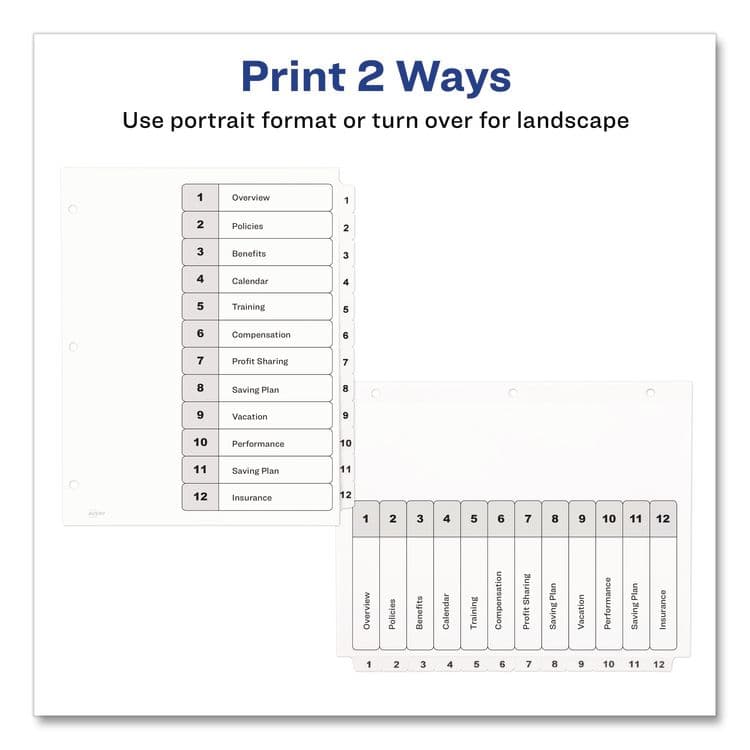 AVERY PRODUCTS CORPORATION Customizable TOC Ready Index Black and White Dividers, 12-Tab, 1 to 12, 11 x 8.5, 1 Set (AVE11140) thumbnail 3