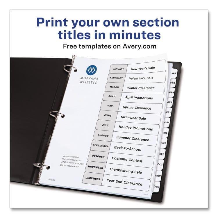 AVERY PRODUCTS CORPORATION Customizable TOC Ready Index Black and White Dividers, 12-Tab, Jan. to Dec., 11 x 8.5, 1 Set (AVE11126) thumbnail 2