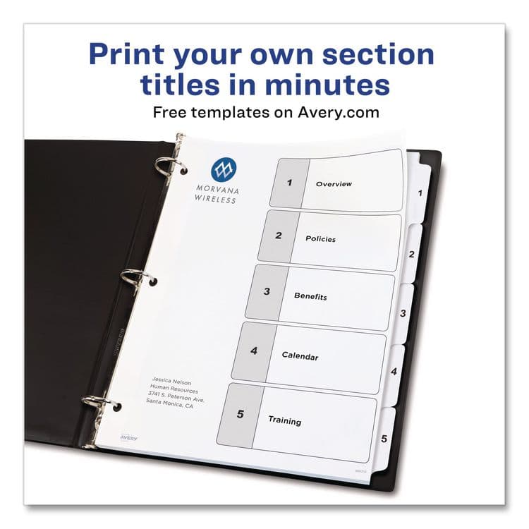 AVERY PRODUCTS CORPORATION Customizable TOC Ready Index Black and White Dividers, 5-Tab, 1 to 5, 11 x 8.5, 1 Set (AVE11130) thumbnail 2