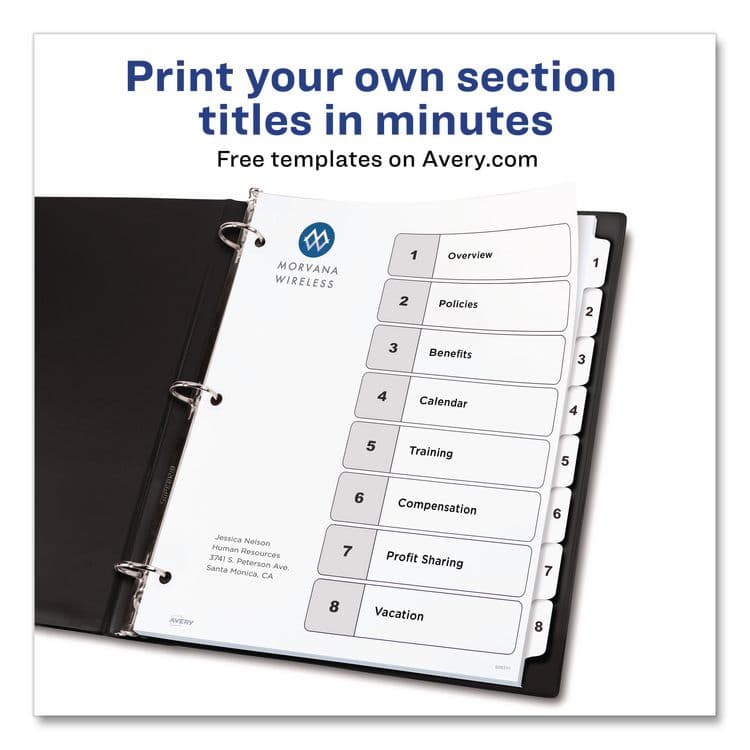 AVERY PRODUCTS CORPORATION Customizable TOC Ready Index Black and White Dividers, 8-Tab, 1 to 8, 11 x 8.5, 1 Set (AVE11132) thumbnail 2