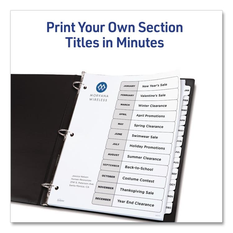 AVERY PRODUCTS CORPORATION Customizable Table of Contents Ready Index Black and White Dividers, 12-Tab, Jan. to Dec., 11 x 8.5, White, 6 Sets (AVE11826) thumbnail 2