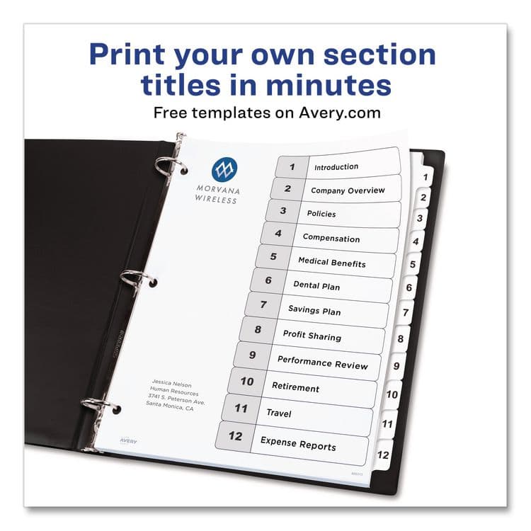 AVERY PRODUCTS CORPORATION Customizable TOC Ready Index Black and White Dividers, 12-Tab, 1 to 12, 11 x 8.5, 1 Set (AVE11140) thumbnail 2