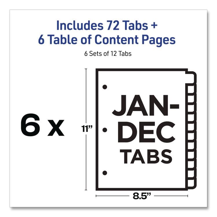 AVERY PRODUCTS CORPORATION Customizable Table of Contents Ready Index Black and White Dividers, 12-Tab, Jan. to Dec., 11 x 8.5, White, 6 Sets (AVE11826) thumbnail 4