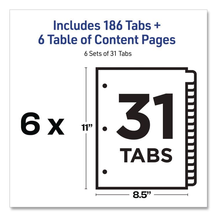 AVERY PRODUCTS CORPORATION Customizable Table of Contents Ready Index Black and White Dividers, 31-Tab, 1 to 31, 11 x 8.5, White, 6 Sets (AVE11827) thumbnail 4