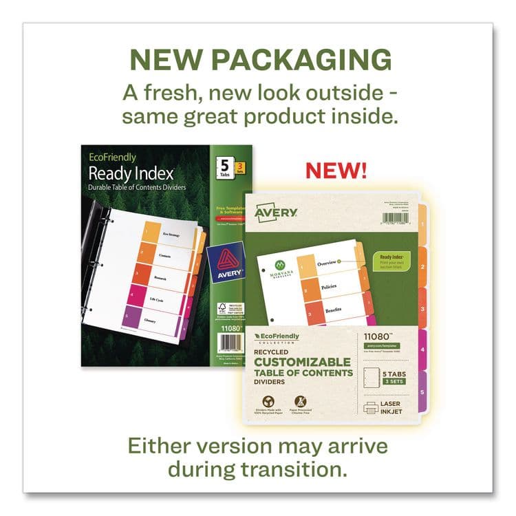 AVERY PRODUCTS CORPORATION Customizable Table of Contents Ready Index Dividers with Multicolor Tabs, 5-Tab, 1 to 5, 11 x 8.5, White, 3 Sets (AVE11080) thumbnail 2