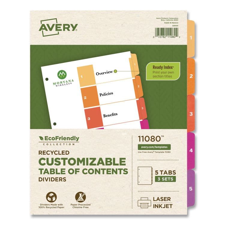 AVERY PRODUCTS CORPORATION Customizable Table of Contents Ready Index Dividers with Multicolor Tabs, 5-Tab, 1 to 5, 11 x 8.5, White, 3 Sets (AVE11080)