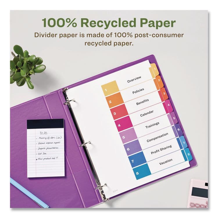 AVERY PRODUCTS CORPORATION Customizable Table of Contents Ready Index Dividers with Multicolor Tabs, 8-Tab, 1 to 8, 11 x 8.5, White, 3 Sets (AVE11081) thumbnail 3