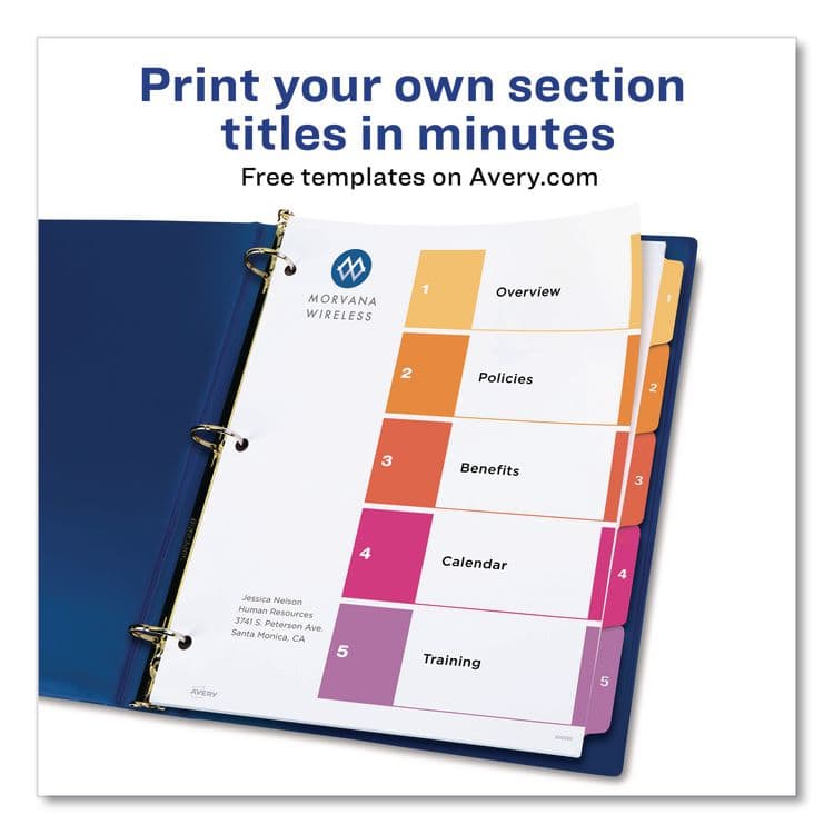 AVERY PRODUCTS CORPORATION Customizable TOC Ready Index Multicolor Tab Dividers, 5-Tab, 1 to 5, 11 x 8.5, White, Traditional Color Tabs, 1 Set (AVE11131) thumbnail 2