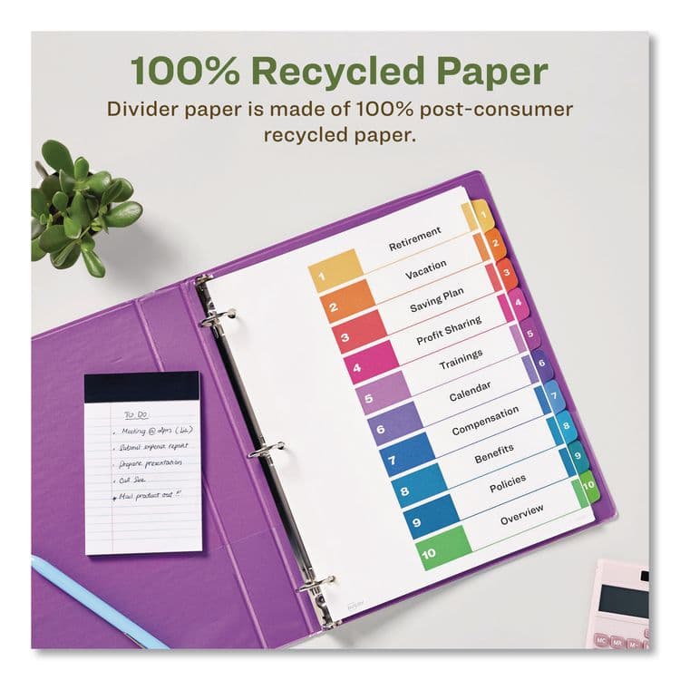 AVERY PRODUCTS CORPORATION Customizable Table of Contents Ready Index Dividers with Multicolor Tabs, 10-Tab, 1 to 10, 11 x 8.5, White, 3 Sets (AVE11082) thumbnail 3