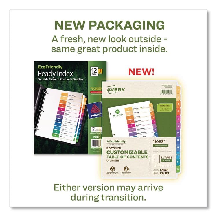 AVERY PRODUCTS CORPORATION Customizable Table of Contents Ready Index Dividers with Multicolor Tabs, 12-Tab, 1 to 12, 11 x 8.5, White, 3 Sets (AVE11083) thumbnail 2