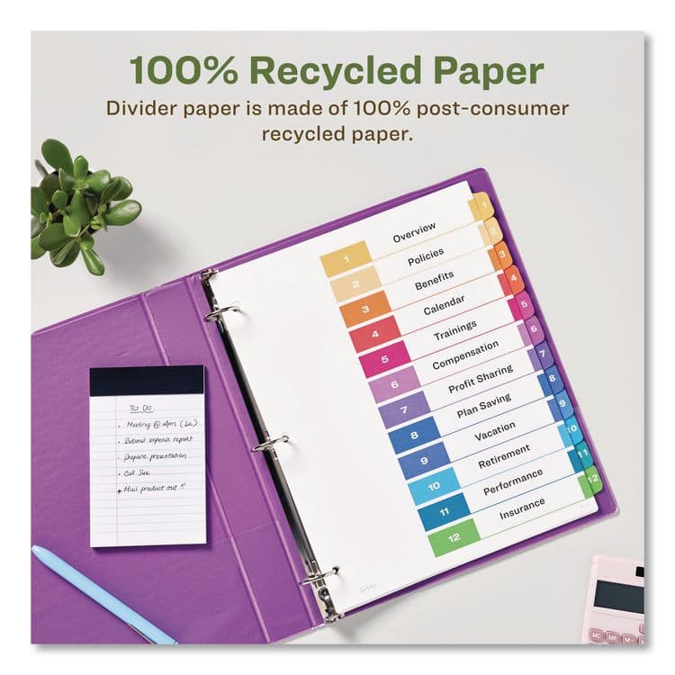 AVERY PRODUCTS CORPORATION Customizable Table of Contents Ready Index Dividers with Multicolor Tabs, 12-Tab, 1 to 12, 11 x 8.5, White, 3 Sets (AVE11083) thumbnail 3