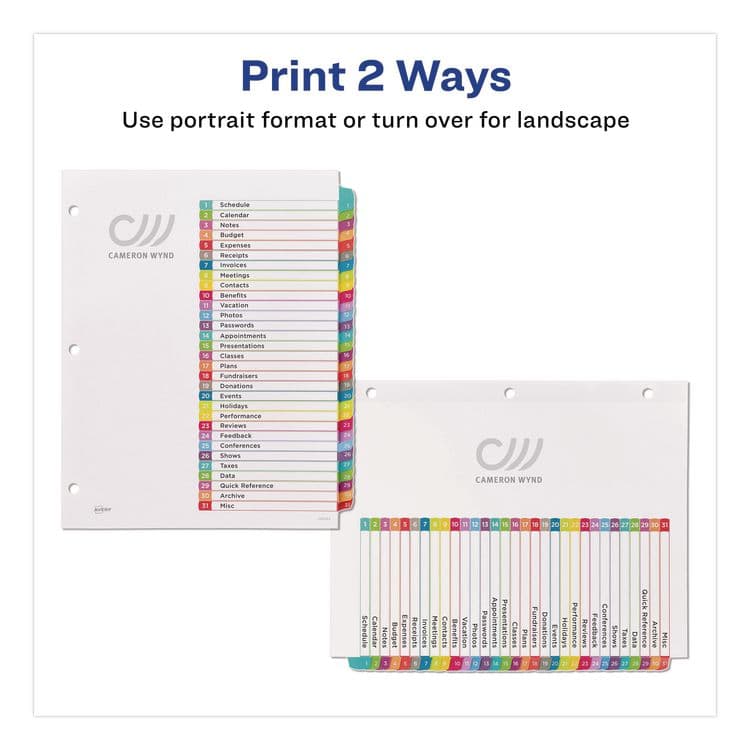 AVERY PRODUCTS CORPORATION Customizable TOC Ready Index Multicolor Tab Dividers, 31-Tab, 1 to 31, 11 x 8.5, White, Contemporary Color Tabs, 1 Set (AVE11846) thumbnail 3