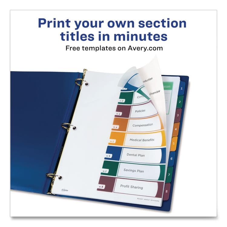 AVERY PRODUCTS CORPORATION Customizable Table of Contents Ready Index Dividers with Multicolor Tabs, 8-Tab, 1 to 8, 11 x 8.5, Translucent, 1 Set (AVE11817) thumbnail 3
