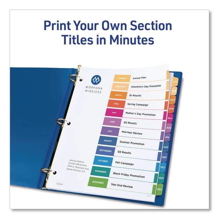 AVERY PRODUCTS CORPORATION Customizable Table of Contents Ready Index Multicolor Dividers, 12-Tab, Jan. to Dec., 11 x 8.5, White, 6 Sets (AVE11830) thumbnail 2