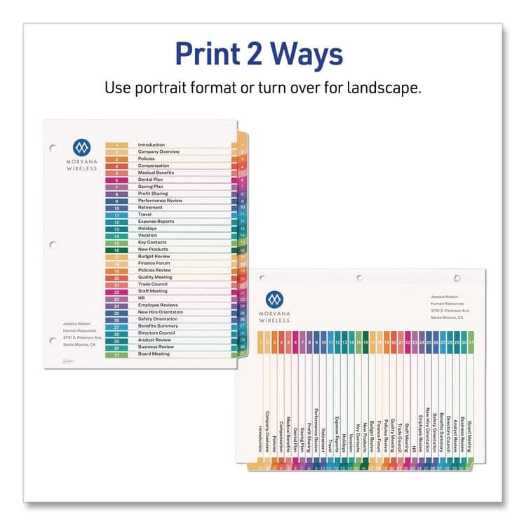 AVERY PRODUCTS CORPORATION Customizable Table of Contents Ready Index Multicolor Dividers, 31-Tab, 1 to 31, 11 x 8.5, White, 6 Sets (AVE11831) thumbnail 3