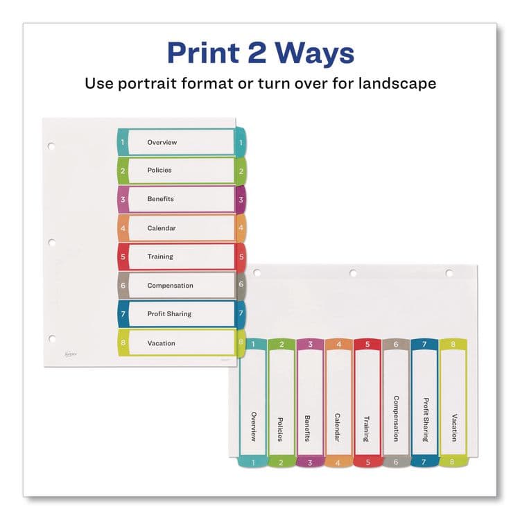 AVERY PRODUCTS CORPORATION Customizable TOC Ready Index Multicolor Tab Dividers, 8-Tab, 1 to 8, 11 x 8.5, White, Contemporary Color Tabs, 1 Set (AVE11841) thumbnail 3
