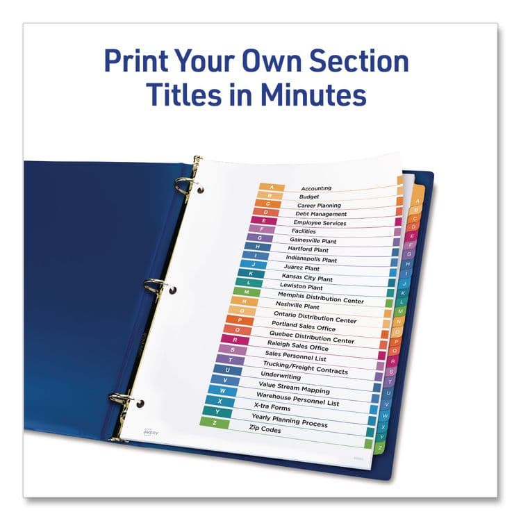 AVERY PRODUCTS CORPORATION Customizable Table of Contents Ready Index Multicolor Dividers, 26-Tab, A to Z, 11 x 8.5, White, 6 Sets (AVE11832) thumbnail 2