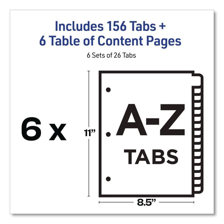 AVERY PRODUCTS CORPORATION Customizable Table of Contents Ready Index Multicolor Dividers, 26-Tab, A to Z, 11 x 8.5, White, 6 Sets (AVE11832) thumbnail 4