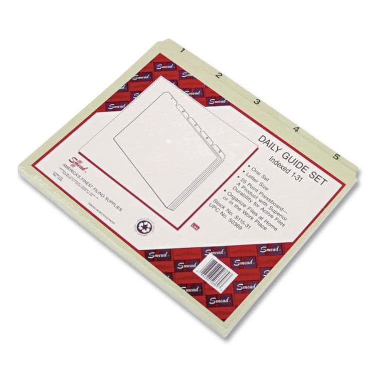 SMEAD MANUFACTURING CO. 100% Recycled Daily Top Tab File Guide Set, 1/5-Cut Top Tab, 1 to 31, 8.5 x 14, Green, 31/Set (SMD52369)