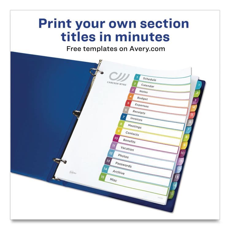 AVERY PRODUCTS CORPORATION Customizable TOC Ready Index Multicolor Tab Dividers, 15-Tab, 1 to 15, 11 x 8.5, White, Contemporary Color Tabs, 1 Set (AVE11845) thumbnail 2